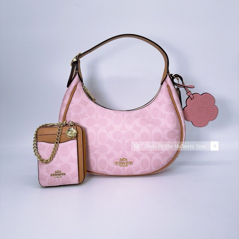 Bundle of 2 Coach CDW86 CEC50 Emily Bag & Card case Signature Canvas w/ Charms